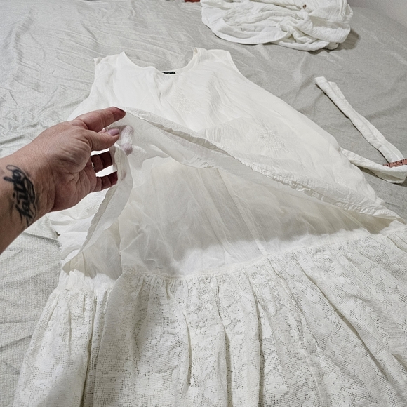 Papy Boez Boho Lagen Look Dress Cotton Off White Embroidered Lace Detail M/L - Picture 15 of 16